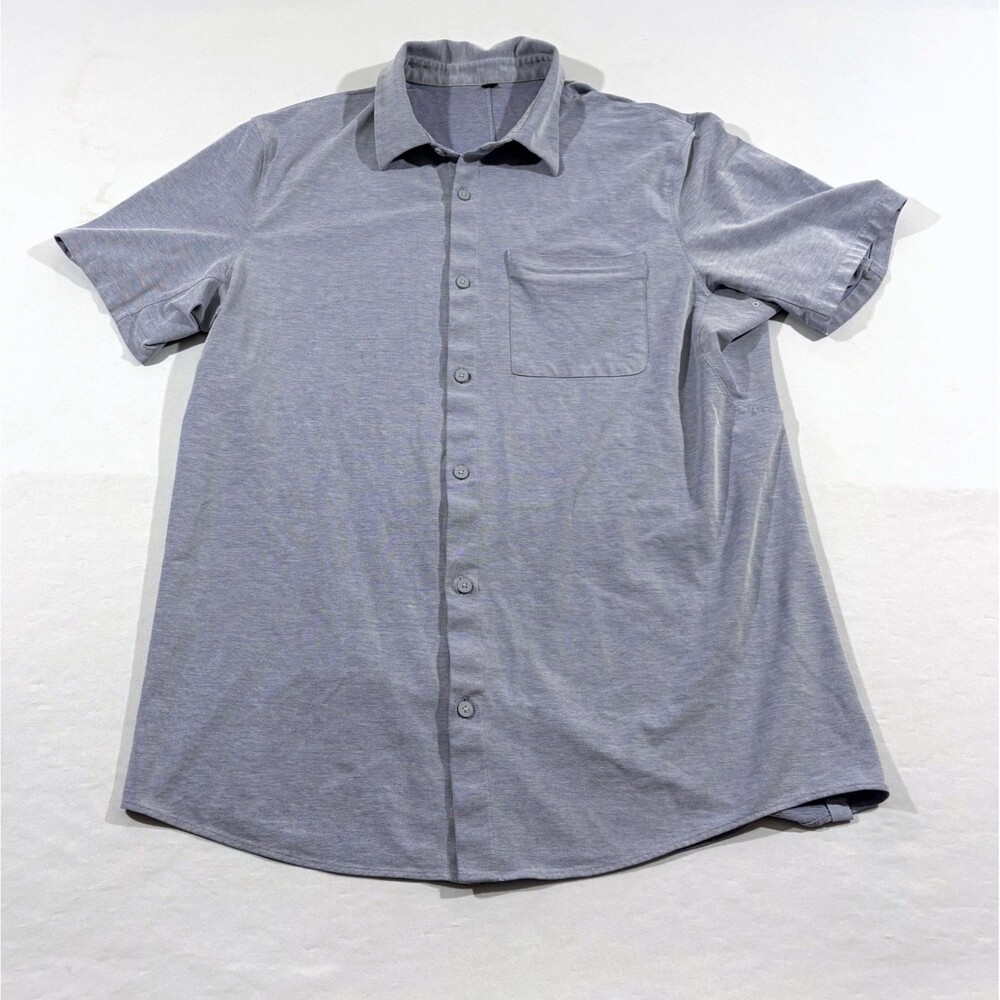 Lululemon Commission Short Sleeve Shirt Mens Harbor Baby Blue Knit Tech Sz M